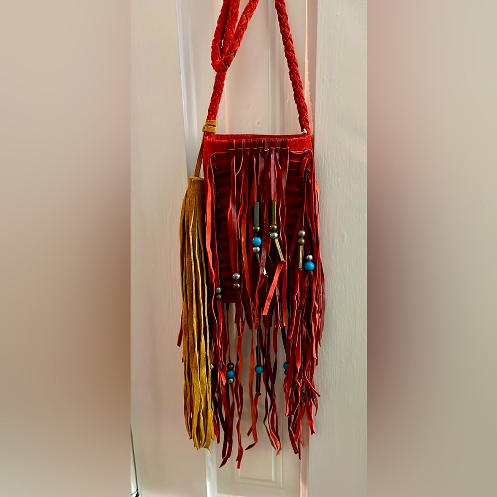 Free People Native American Fringe Tassel Leather Festival Bag